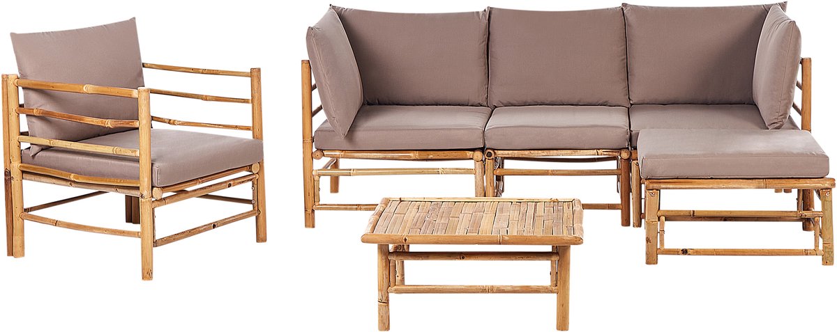 Beliani CERRETO - Loungeset 5-zits met fauteuil - Taupe - Bamboehout Bruin