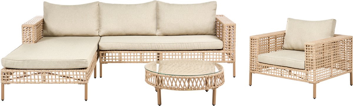 Beliani CALASETTA - Loungeset 4-zits - Beige - Rechtszijdig - PE rotan