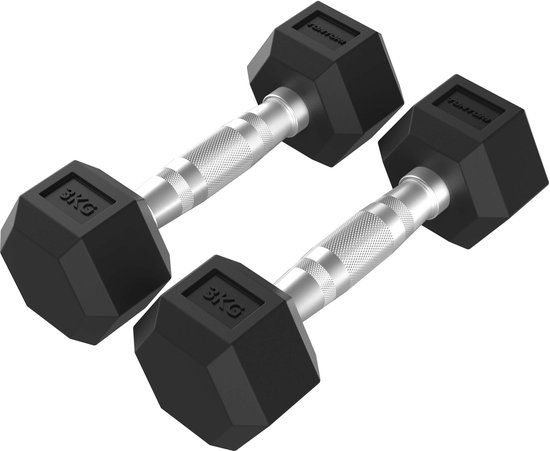 Tunturi Platinum Hexa Dumbbell Set - Rubber - 2x 3kg - Zwart