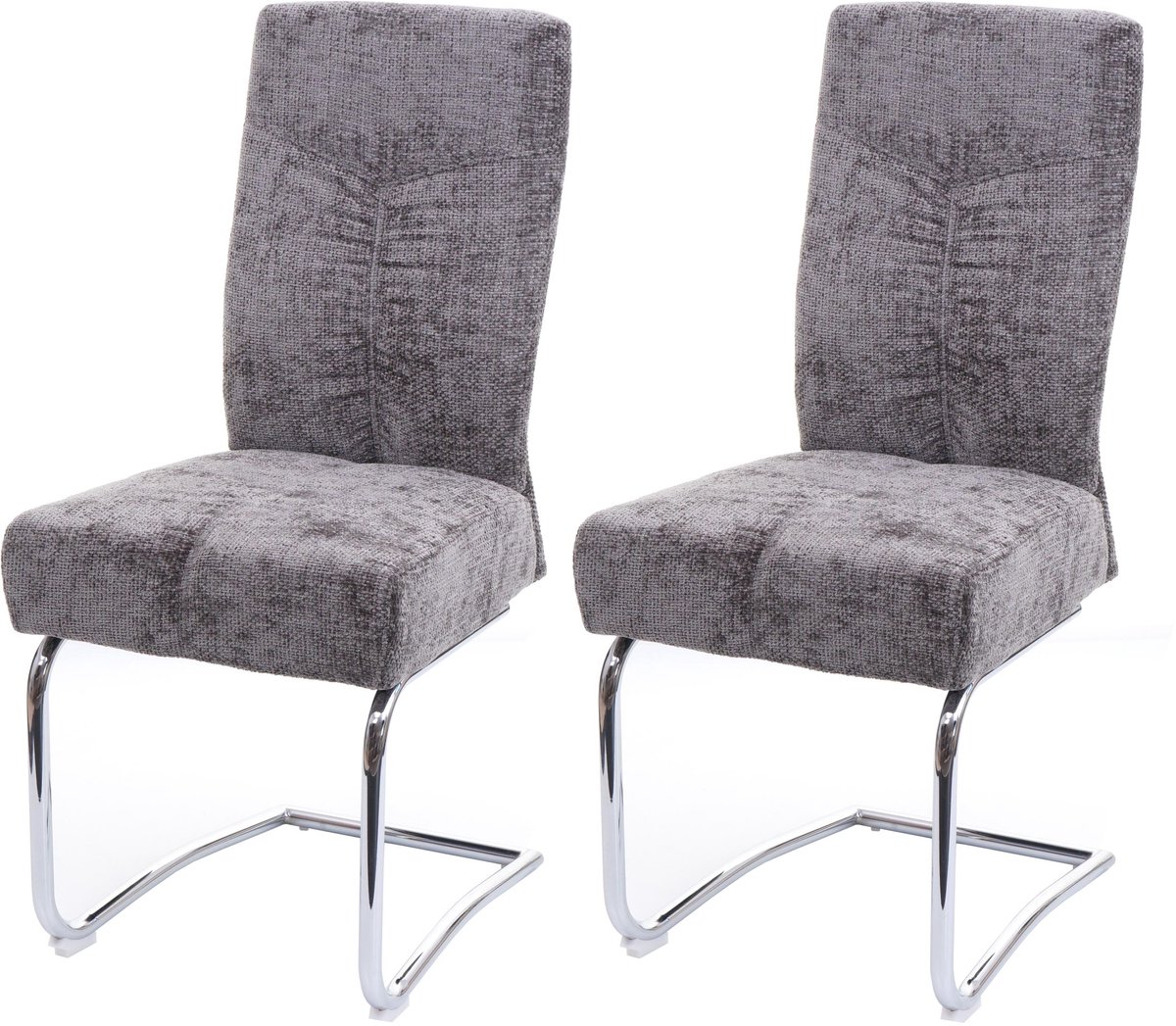 Set van 2 eetkamerstoelen MCW-G56, keukenstoel sledestoel fauteuil, metaal stof/textiel chenille ~ donkergrijs