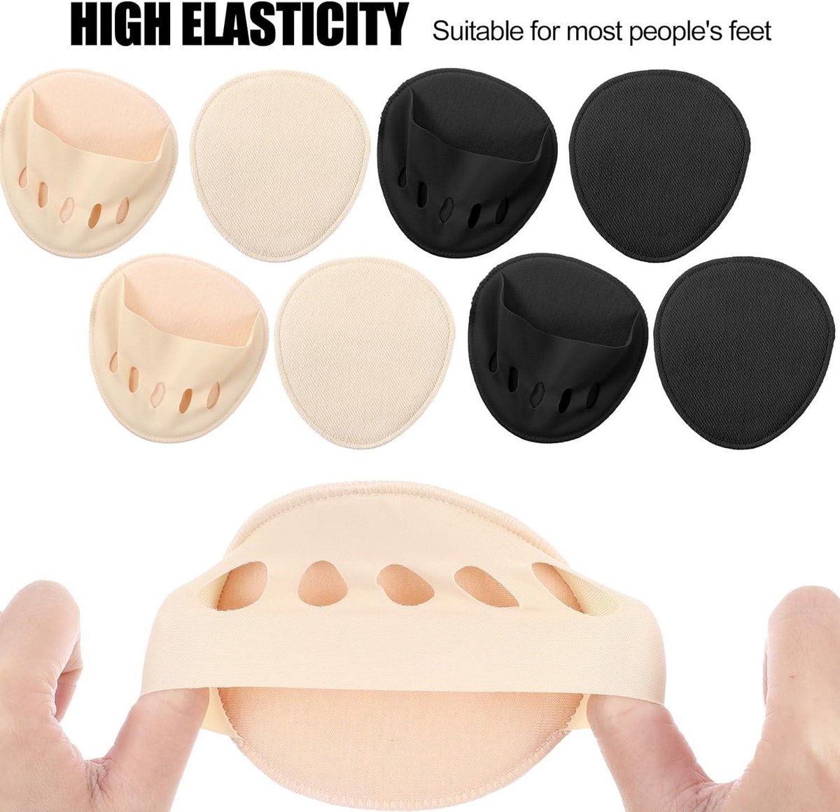 Allecto plus Teenslippers Dames voor extra comfort Set van 8 Opvulling Geen Show Antislip Grip Verborgen Teensokken Nude & Zwart Small tot Large
