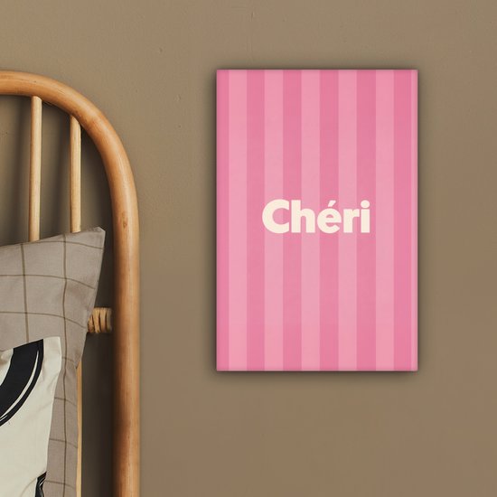 Canvas schilderij 20x30 cm - Exclusieve wanddecoratie Gestreept - Roze - Chéri - Muurdecoratie woonkamer - Slaapkamer decoratie - Kamer accessoires - Schilderijen op canvas