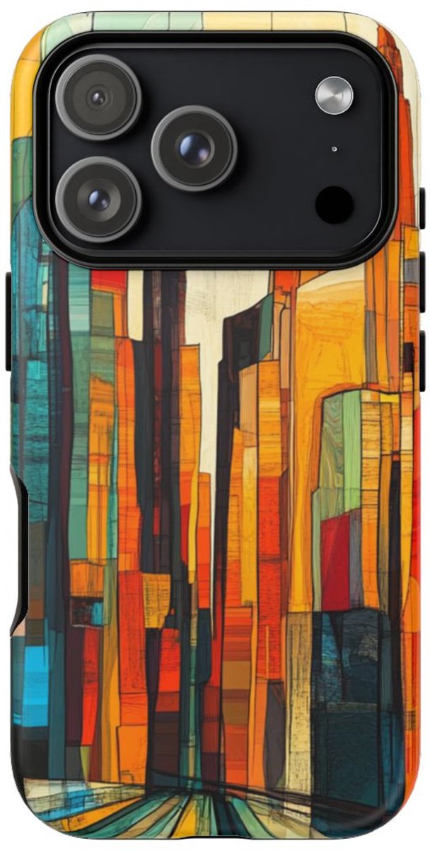 Abstracte Stadsgezicht in Warme Kleuren – Telefoonhoesje Geschikt voor iPhone 17 Pro