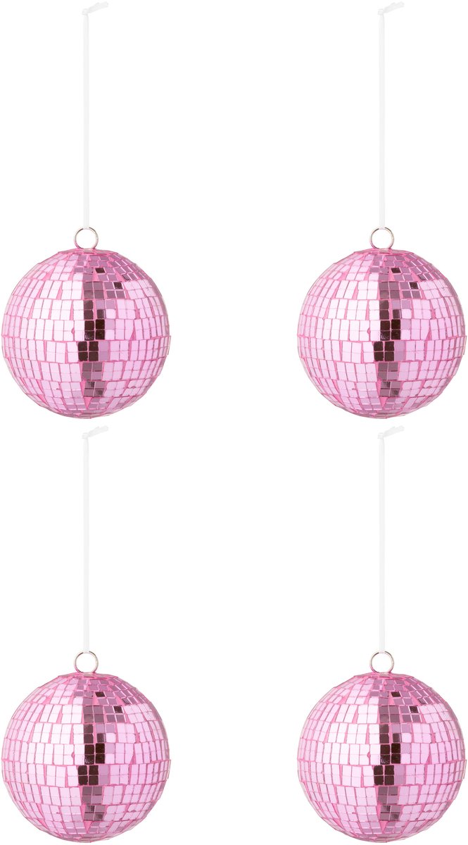 J-Line kerstbal Spiegel - glas - roze - large - doos van 4