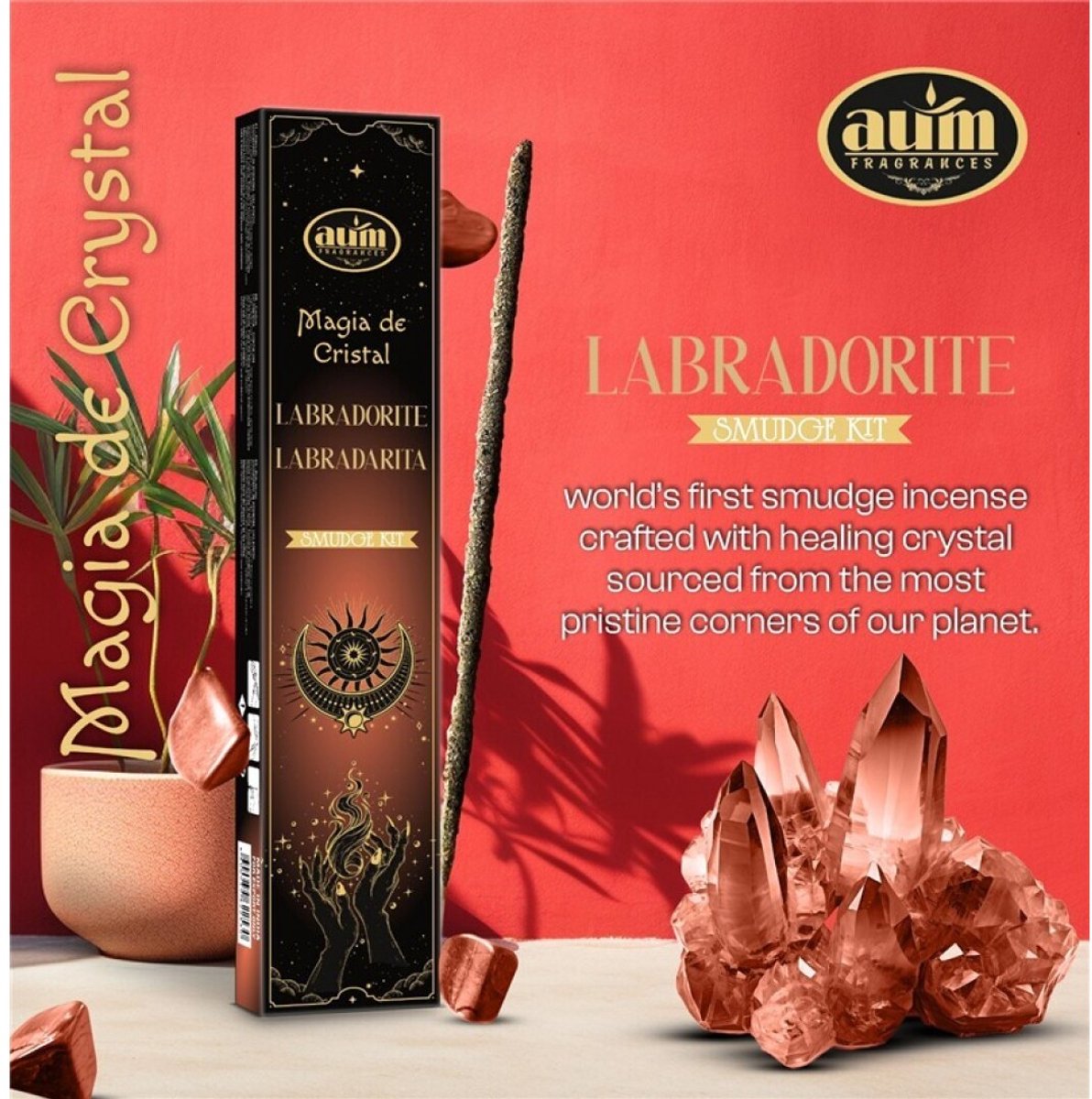 2 pakketen Handgemaakte wierook sticks met LABRADORIET edelsteen gratis - ontwaakt intuïtie en energie 20gr