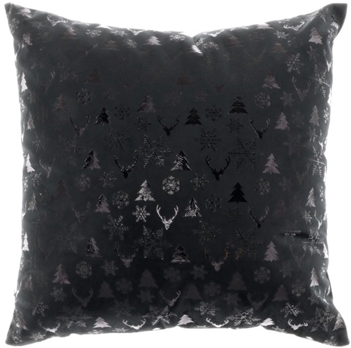 Unique Living Kussen Bernt - 45x45cm - black - zwart met zilver - Kussen woonkamer of slaapkamer