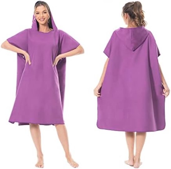 Poncho de bain et serviette à langer - Serviette de plage en microfibre à séchage rapide, Poncho de surf pour femmes et hommes - Ultraléger et compact - Poncho de bain violet et serviette à langer en un