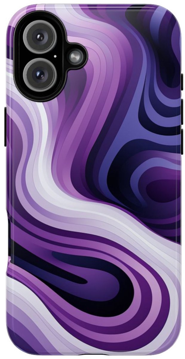 Paars Abstract Golvend Lijnenpatroon – Telefoonhoesje Geschikt voor iPhone 16 Plus