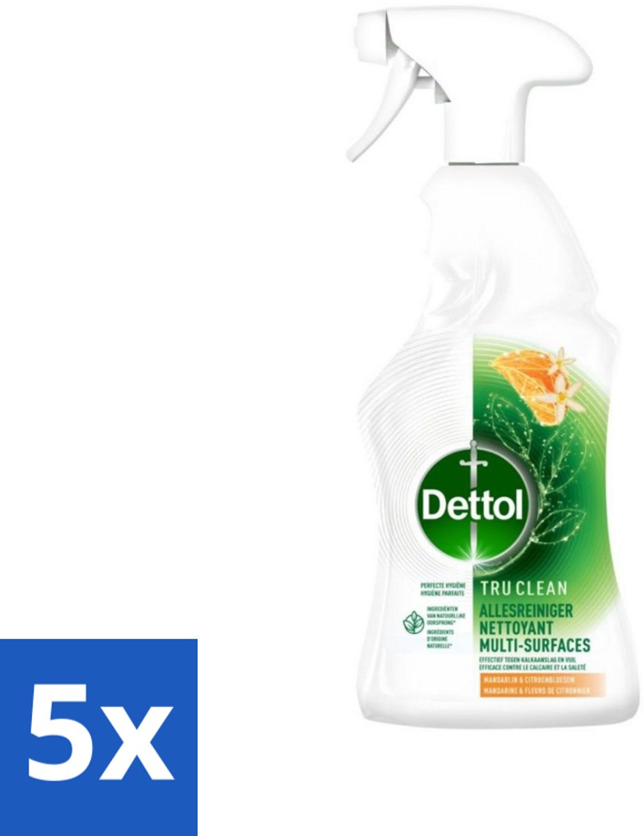 5 x Dettol Allesreiniger Spray Mandarijn & Citroenbloesem 500 ml - Allesreiniger - Reinigen - Kalkaanslag - Vuil - Natuurlijke Ingrediënten
