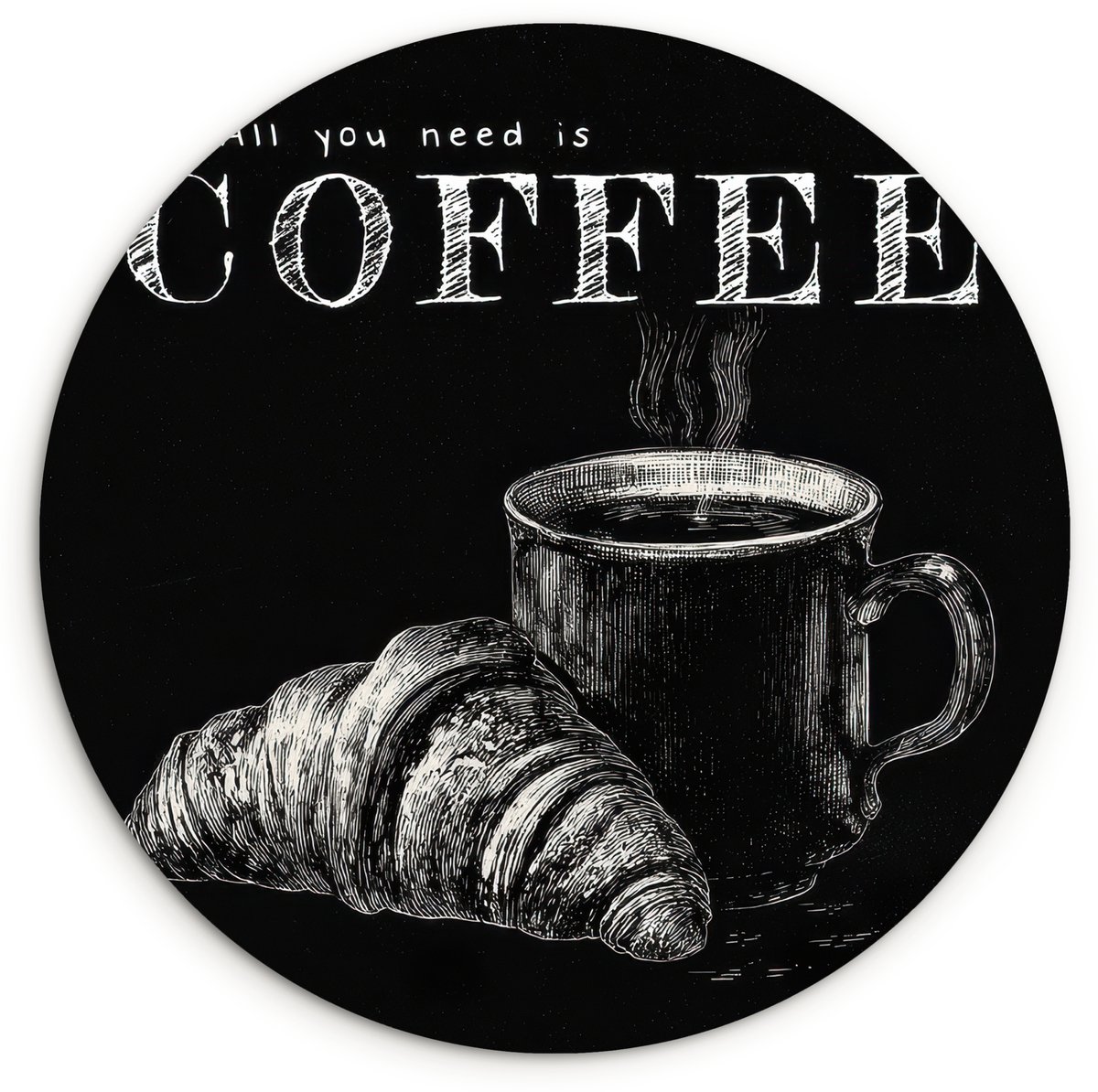 WallCircle Wandcirkel 60x60 cm - Muurcirkel Koffie - Croissant - Tekst - Muurdecoratie woonkamer - Wanddecoratie slaapkamer - Kamer decoratie accessoires - Ronde schilderijen