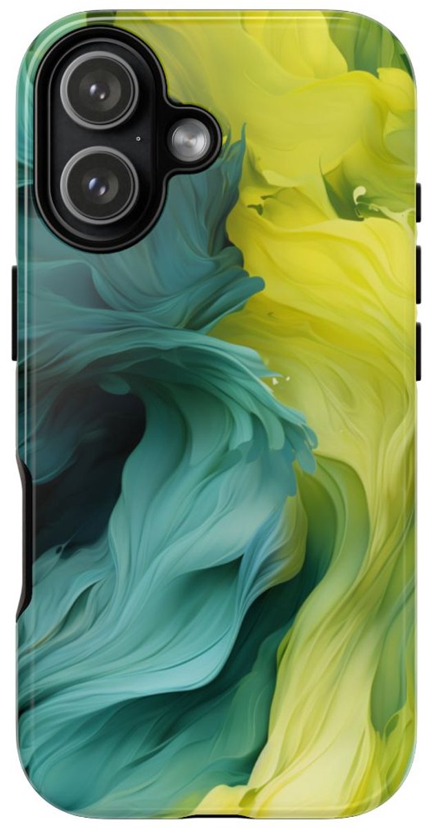 Vloeiend Gele en Groene Abstracte Kunst – Telefoonhoesje Geschikt voor iPhone 17