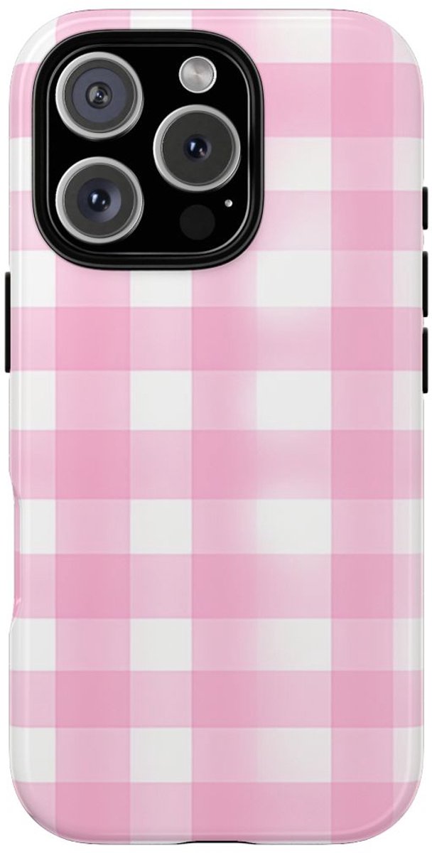 Roze en Wit Geruit Patroon – Telefoonhoesje Geschikt voor iPhone 16 Pro
