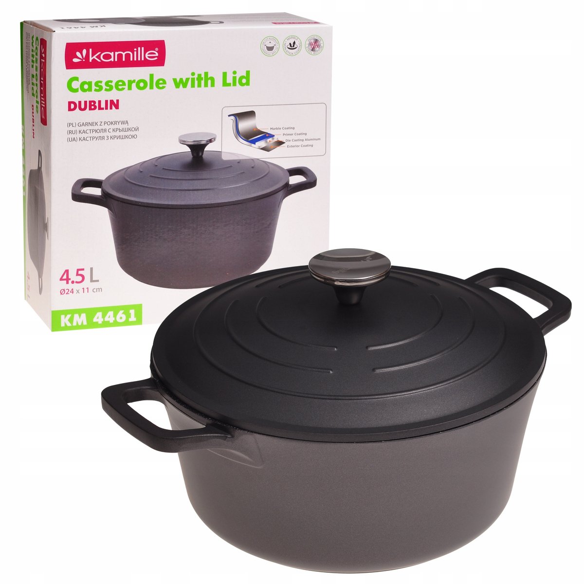 Kamille Braadpan met Deksel - 4.5L - Zwart - Geschikt voor Inductie