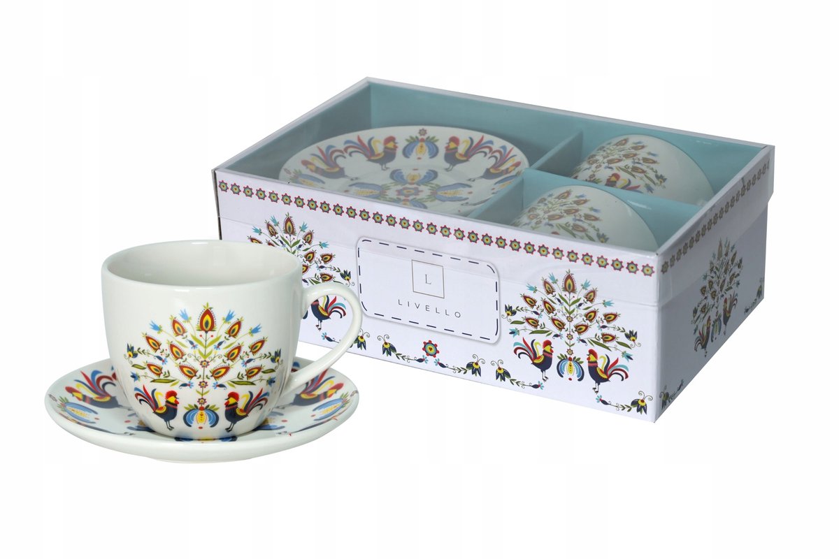 2x Porseleinen Koffiekopjes met Schotels 250ml - Elegante set