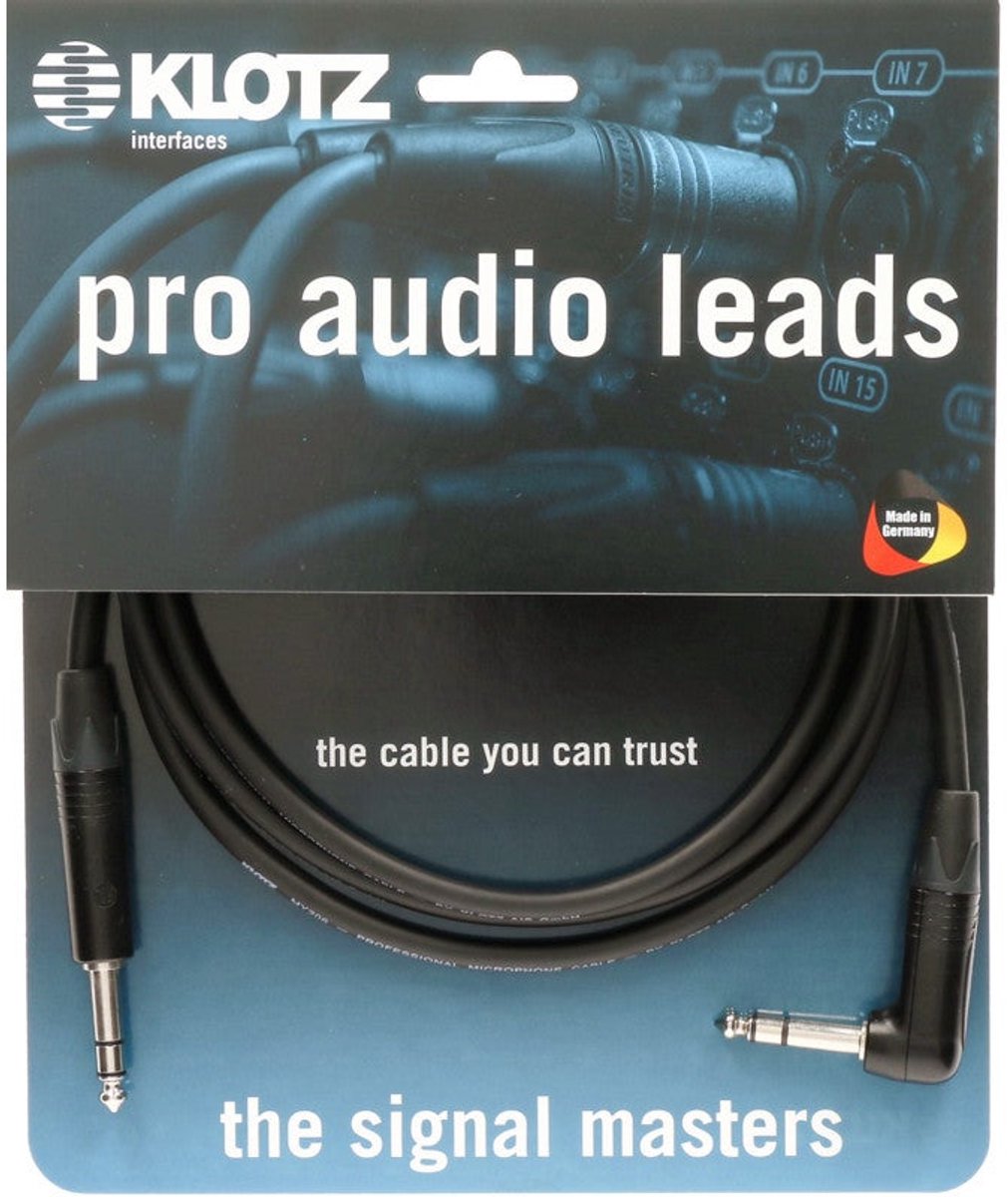 Klotz B4PA1-1000 audiokabel 2x 6.3mm jack TRS Neutrik haaks-recht 10m