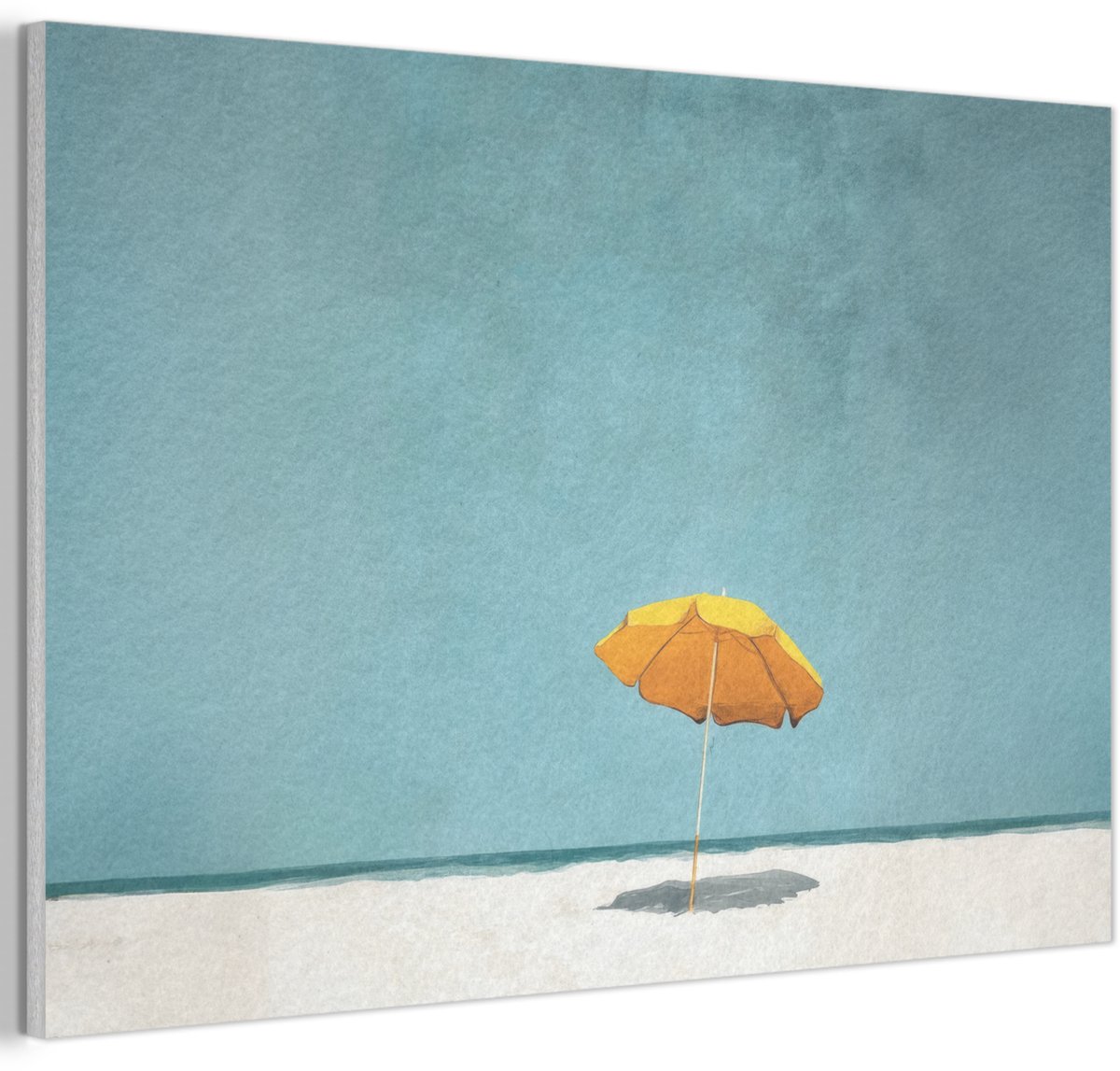 Akoestisch wandpaneel 90x60 cm - Vilt schilderij Parasol - Geel - Strand - Zee - Akoestische panelen - Geluidsdempende wanddecoratie - Geluidsisolatie woonkamer - Muurdecoratie geluidspanelen