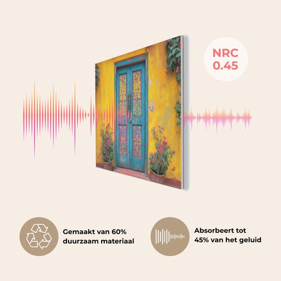 Akoestisch wandpaneel 80x60 cm - Vilt schilderij Deuren - Kleurrijk - Planten - Akoestische panelen - Geluidsdempende wanddecoratie - Geluidsisolatie woonkamer - Muurdecoratie geluidspanelen