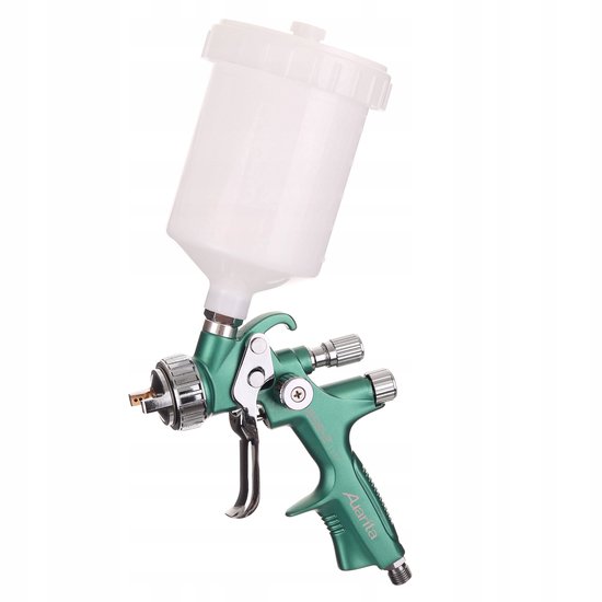 Groene Auarita verfspuit met witte tank.