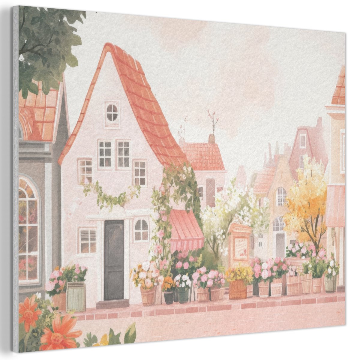 Akoestisch wandpaneel 100x70 cm - Vilt schilderij Bloemen - Huizen - Dorp - Akoestische panelen - Geluidsdempende wanddecoratie - Geluidsisolatie woonkamer - Muurdecoratie geluidspanelen