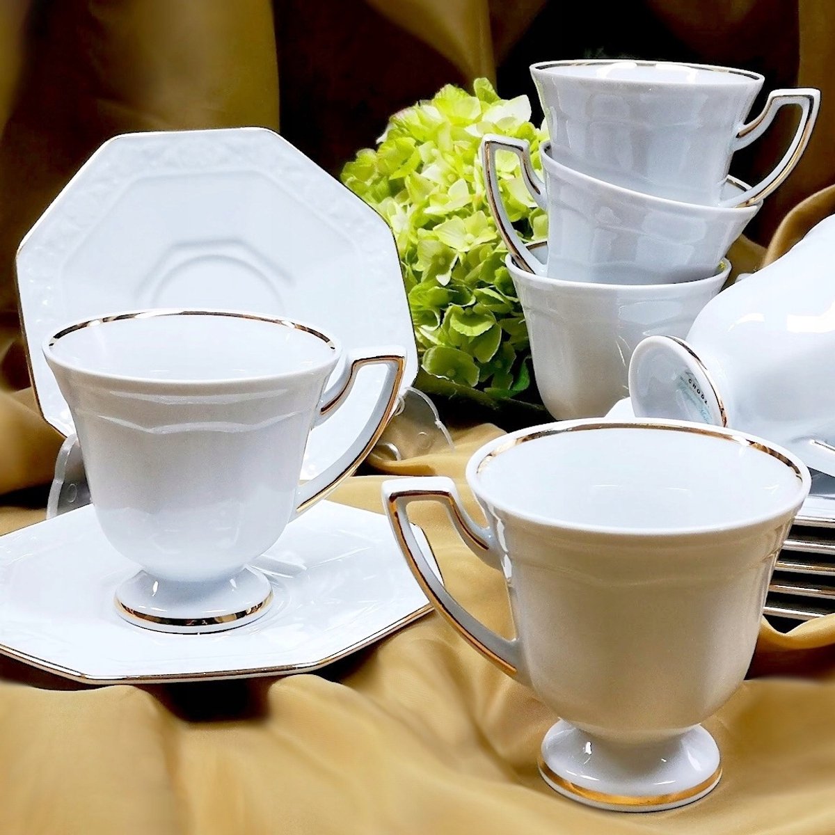 Merkloos Koffieservies voor 6 personen, 12-delig, met gouden lijn