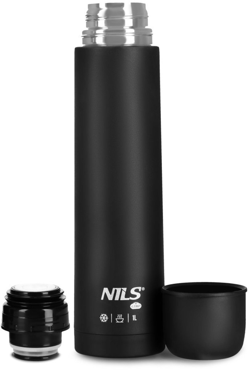 Nils Camp NC3804 Thermoskan 1L - RVS, Dubbelwandig, Lekvrij - Zwart