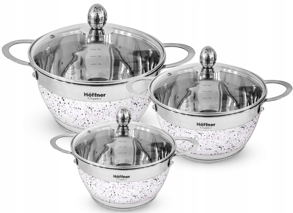 Hoffner Elegance RVS Pannenset 6 Delen met Glazen Deksel