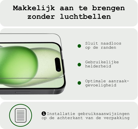 Transparante screenprotector voor iPhone 15 Pro, past naadloos en met optimale aanraakgevoeligheid.