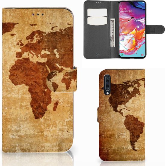 Flip Cover Geschikt voor Samsung Galaxy A70 Wereldkaart