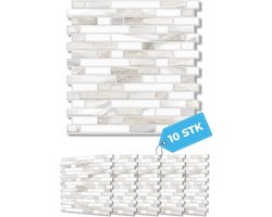 Mondura MarbleLine Series - Plaktegels Zelfklevend - Tegelsticker & Muursticker - Keuken & Badkamer - Marmerlook Beige Wit - 3x Sterke Lijm - 10 Stuks - 25x25 cm