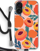 Case Company® - Hoesje met koord geschikt voor iPhone 16 hoesje met Koord - Perzik - Telefoonhoesje met Zwart Koord - Bescherming aan alle Kanten en Over de Schermrand