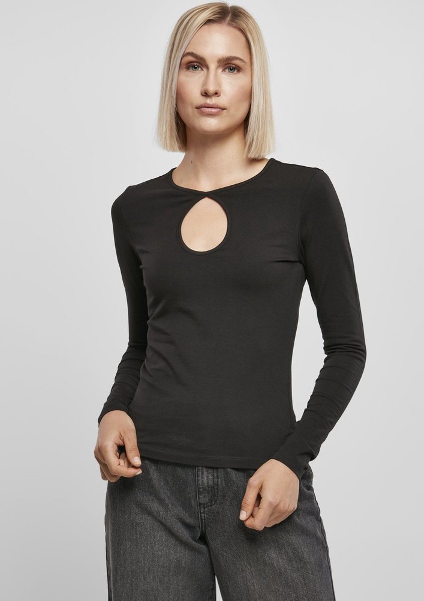 Urban Classics Ladies Organic Keyhole Longsleeve Longsleeve top XS Zwart