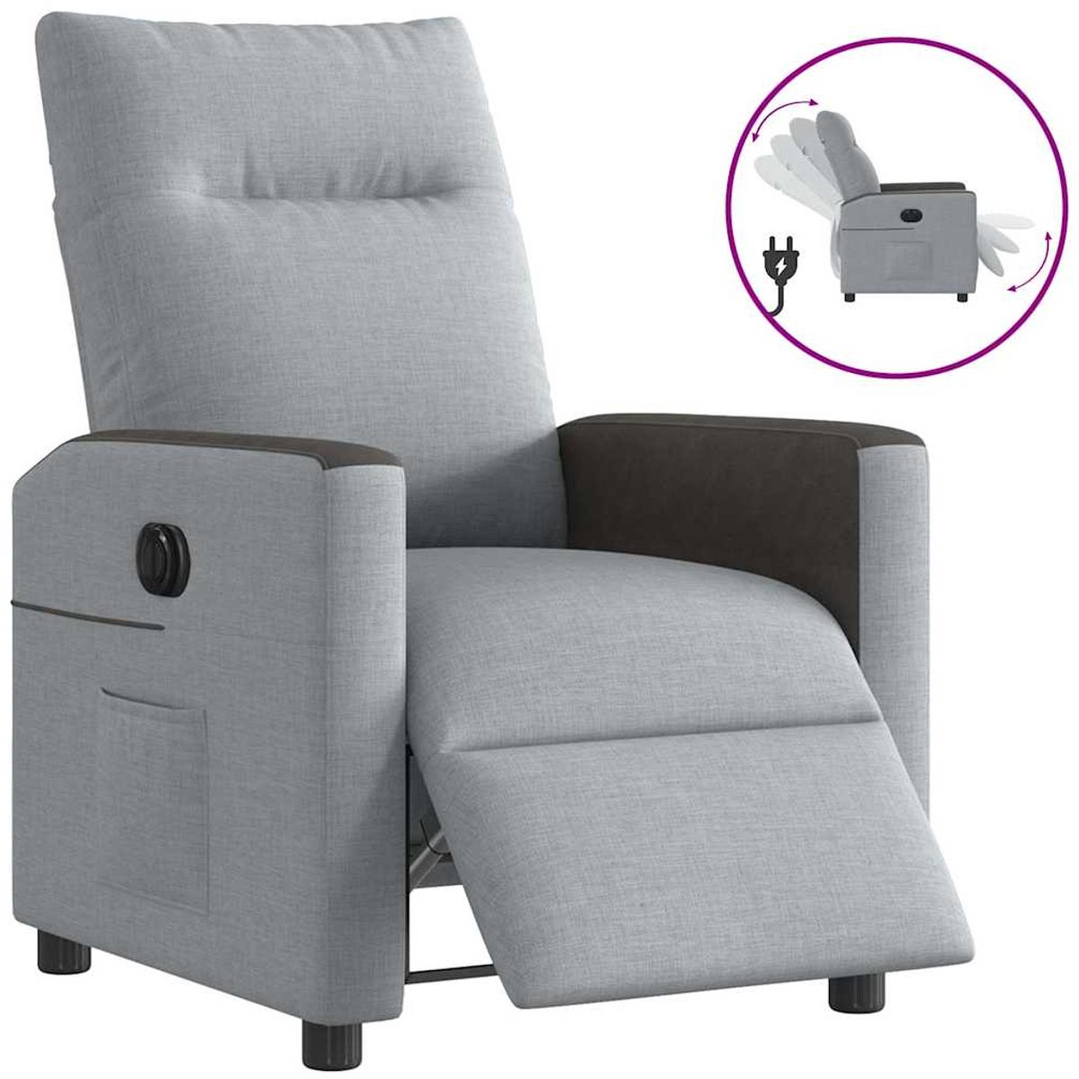 vidaXL Fauteuil - elektrisch - verstelbaar - stof - lichtgrijs lichtgrijs en zwart