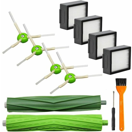 9-delige Vervangende Onderdelen Geschikt voor Irobot Roomba I&E Serie I7 I7+ I3 I3+ I4 I4+ I6 I6+ I8 I8+/Plus E5 E6 E7: 1 Set Multi-vlakke Rubberborstels, 4 Stofzuigerfilters, 4 Zijborstels