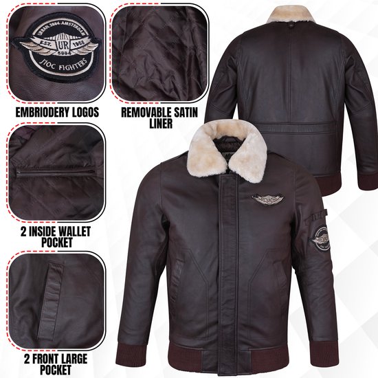 Veste Pilot en cuir d'agneau véritable marron Urban 5884 -2XL