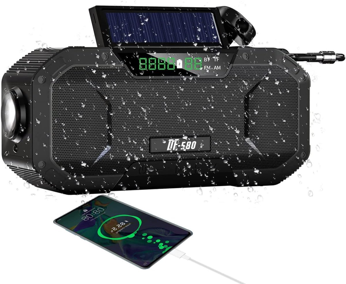 Noodradio - Noodradio's - Draagbare noodradio - 5000mAh Zonnesolar dynamo, AM/FM, waterdichte LED zaklamp, externe batterij, SOS-alarm, Geschikt voor wandelen, kamperen, buiten, nood