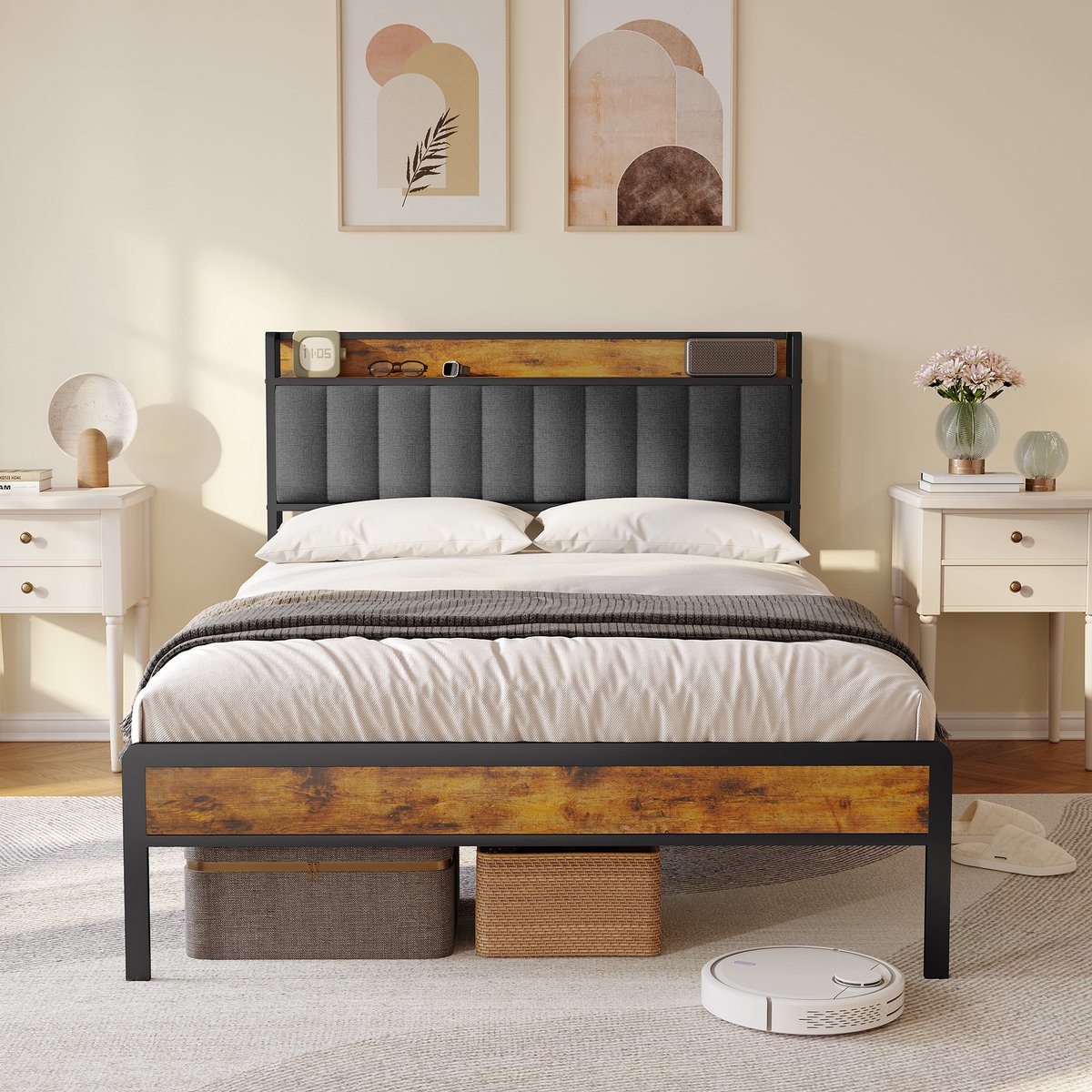 Xbro Gestoffeerd Bed 140 x 200 cm - Tweepersoonsbed met 35 cm Opbergruimte - Donkergrijs — cadeau in Cadeau-ideeën - foto 5
