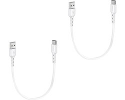 2x usb A naar usb C kabel kort - Oplaadkabel & datakabel - Usb C naar usb - 30cm - Wit - Phreeze