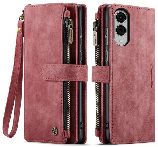Coque CaseMe C30 compatible avec le Samsung Galaxy S25 Edge | Étui portefeuille à Zipper avec porte-cartes | Étui de protection avec portefeuille | Rouge