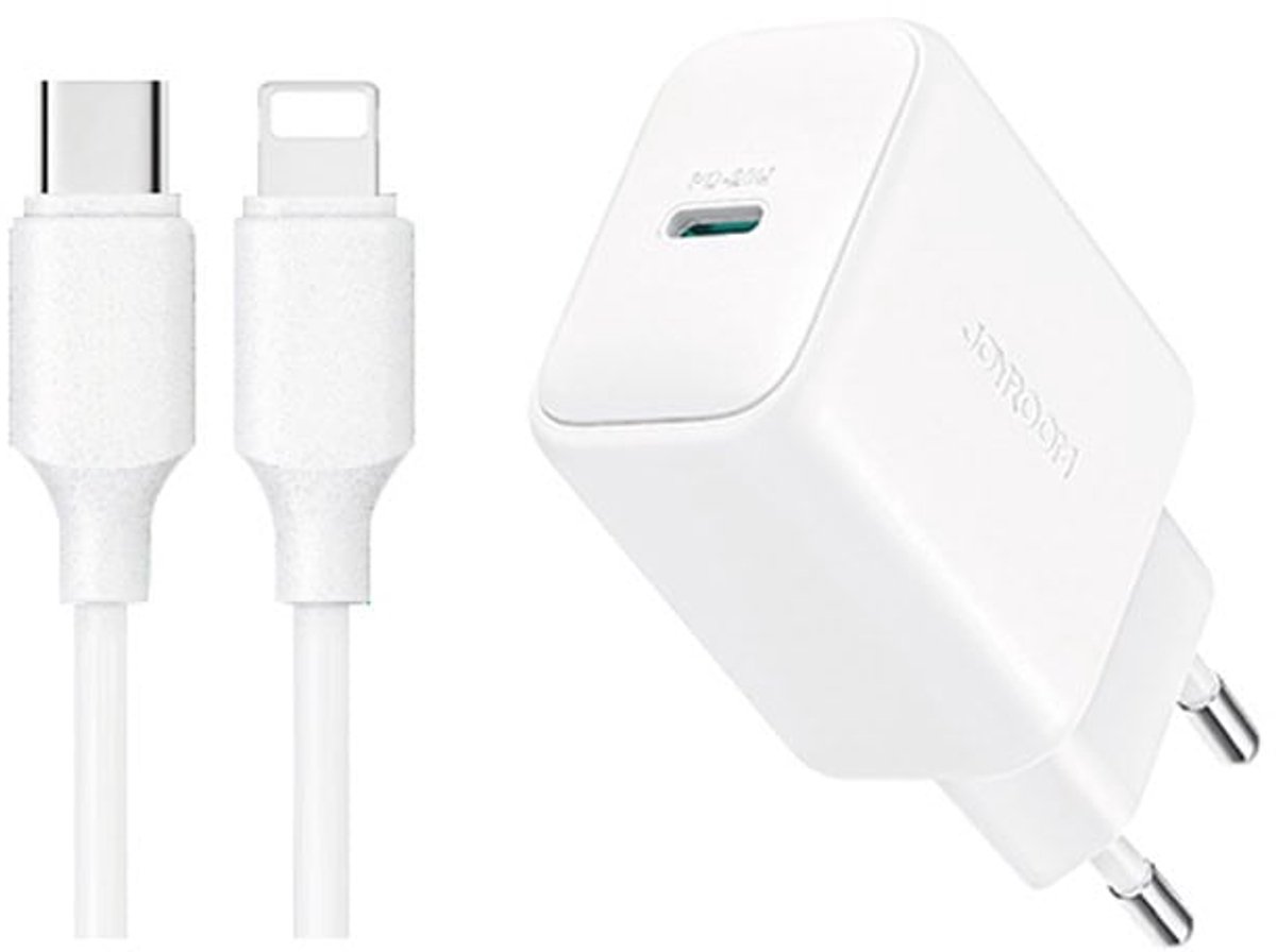 Joyroom – USB‑C PD 20W snellader + USB‑C naar Lightning kabel 1 meter – Wit