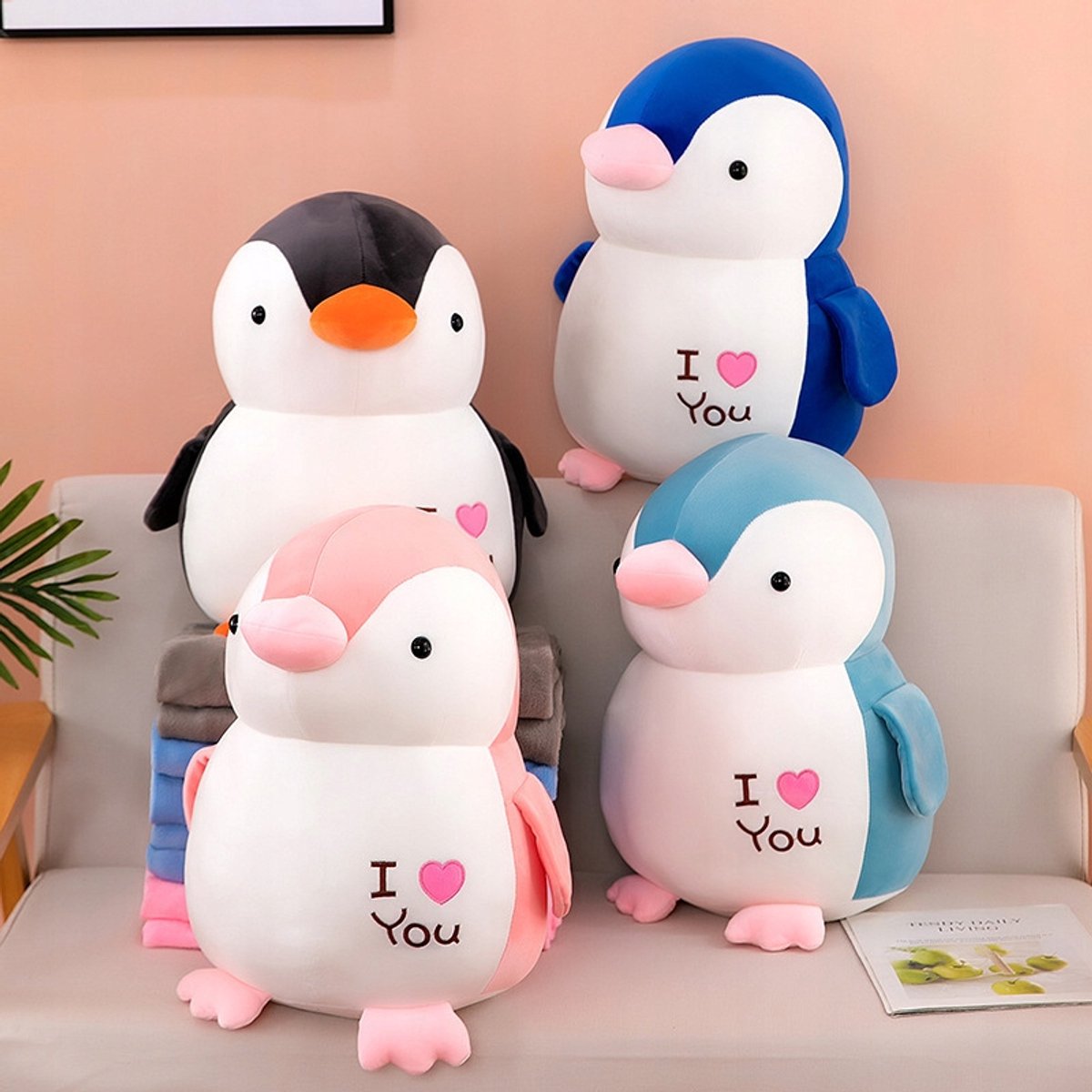 3-in-1 Pluche Pingwin Knuffel met Dekentje - Roze
