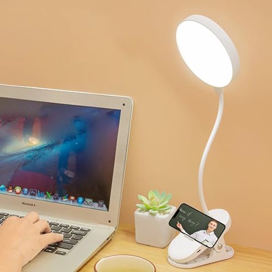 Leeslamp Bed met Oogbescherming en Dimbare LED Licht - Bureaulamp met 360 Graden Zwanenhals en USB Oplaadbaar van Merkloos — afbeelding 3