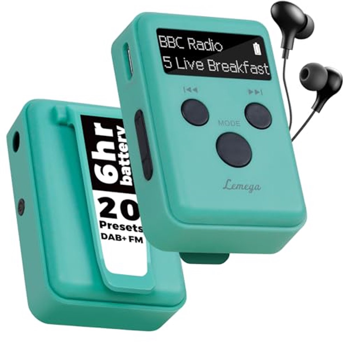Draagbare DAB+ Radio met Hoofdtelefoon, Oplaadbare Batterij en LCD Display