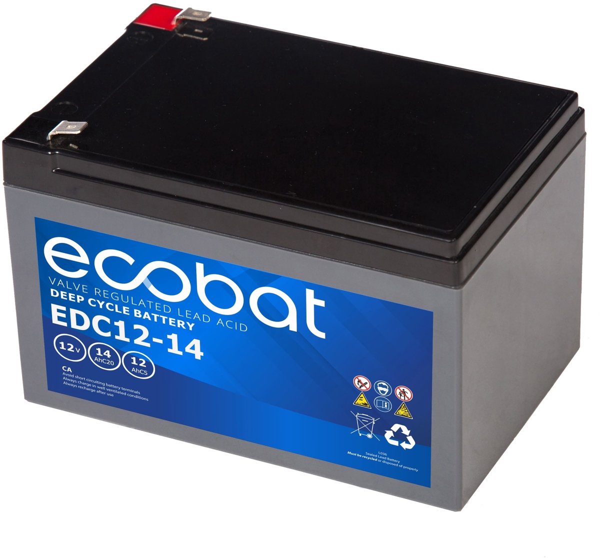 Ecobat - 14AH AGM accu voor uw scootmobiel (Ecobat) - 15.1 cm x 9.9 cm x 10.1 cm (LxBxH)