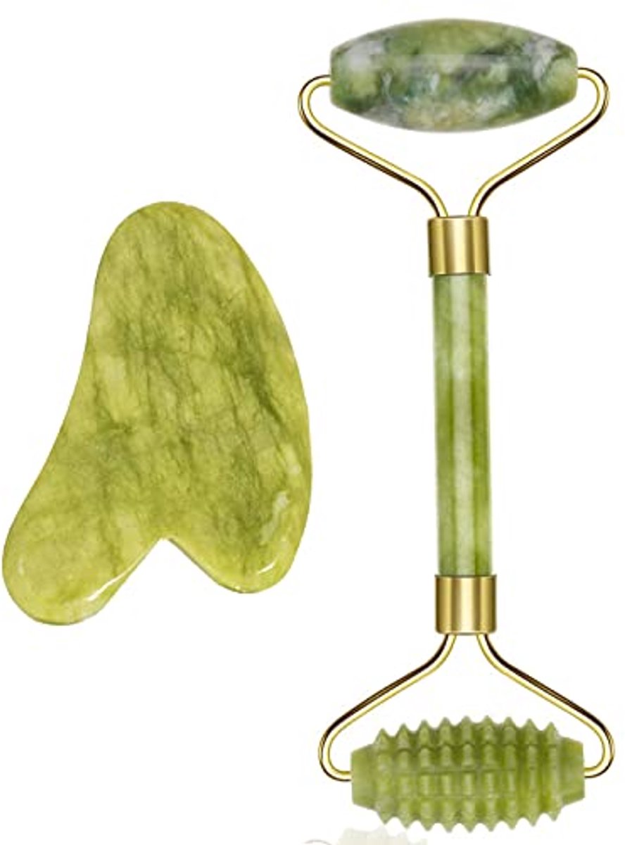 Jade Roller en Gua Sha Set voor Gezichtsmassage en Huidversteviging