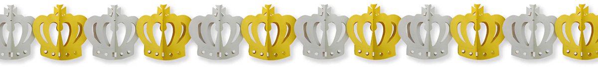 Slinger Kroontjes - 300 cm - goud met zilver - papier - versiering - feestslinger - Koningsdag decoratie