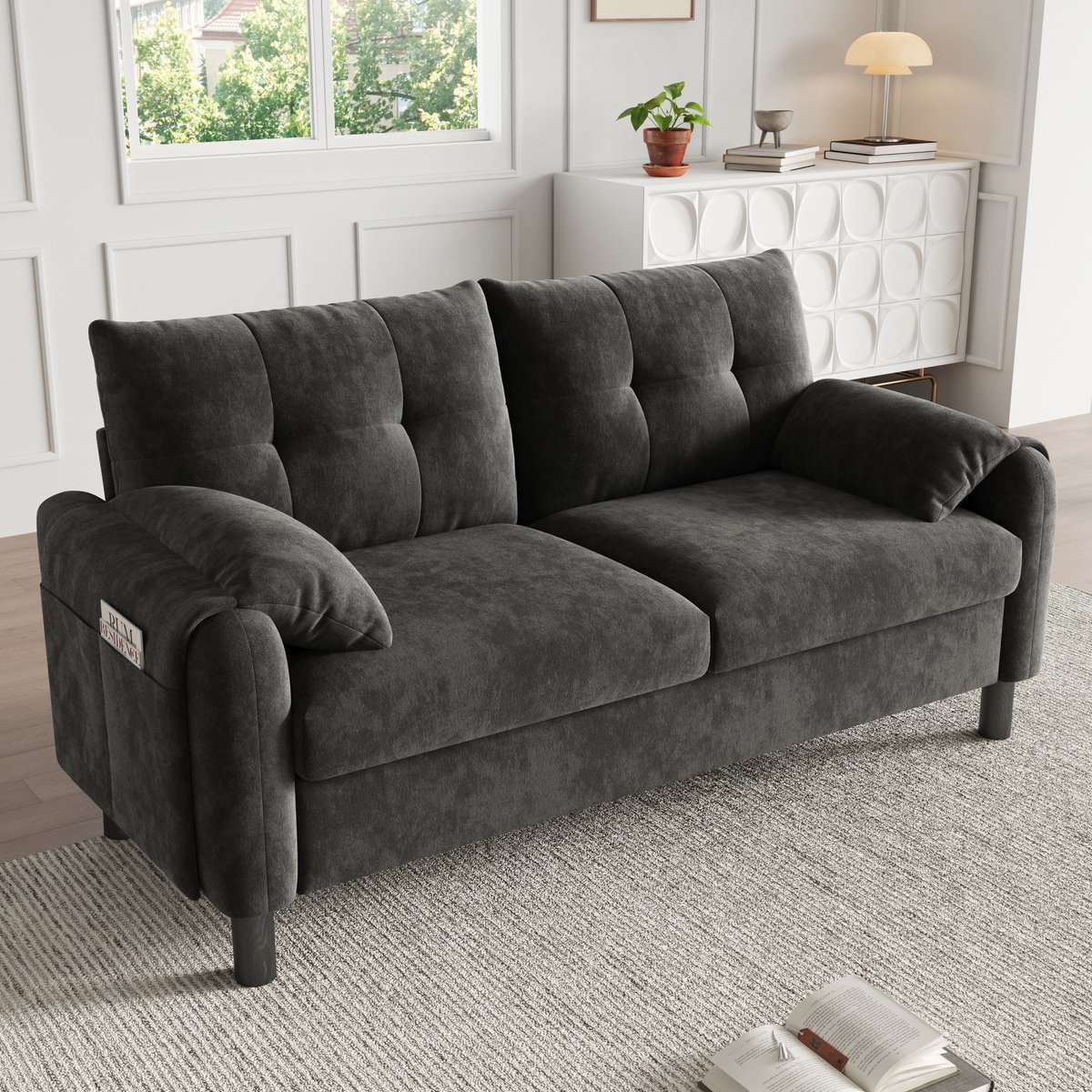 PHOEBE CAT Bank - Chenille stof - Tweezitsbank - Met dikke kussens - Grijs