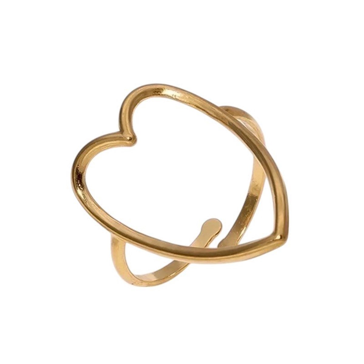 Aramat Jewels | Ringen | Verstelbare Ring met Groot Open Hart 26mm - Stainless Steel | Goudkleur | |26mm | Staal | Volwassenen | Verkleurd niet