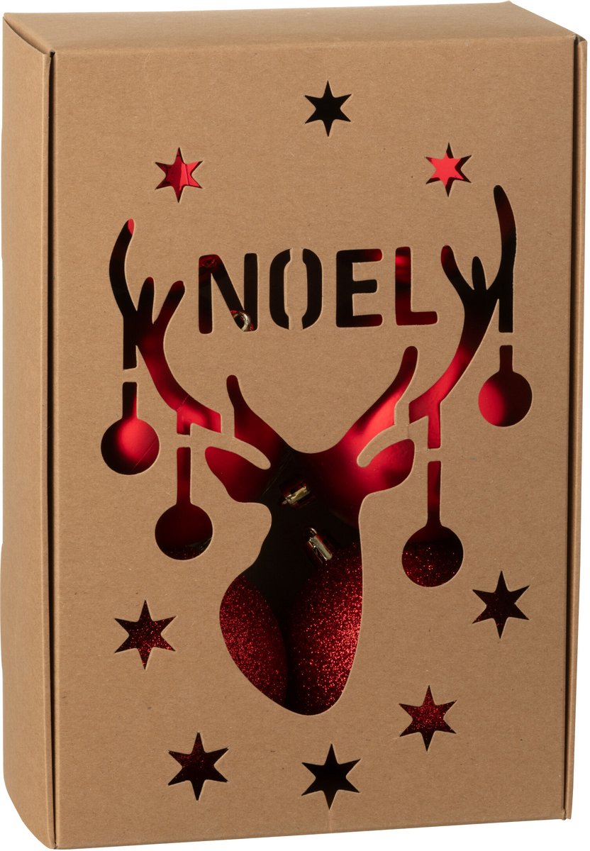 J-Line kerstbal - kunststof - rood - doos van 6