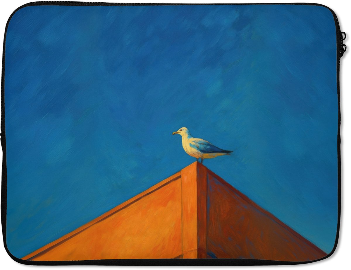 Laptophoes 17 inch - Meeuw - Gebouw - Lucht - Geschilderd - Laptop sleeve - Binnenmaat 41x28 cm - Zwarte achterkant