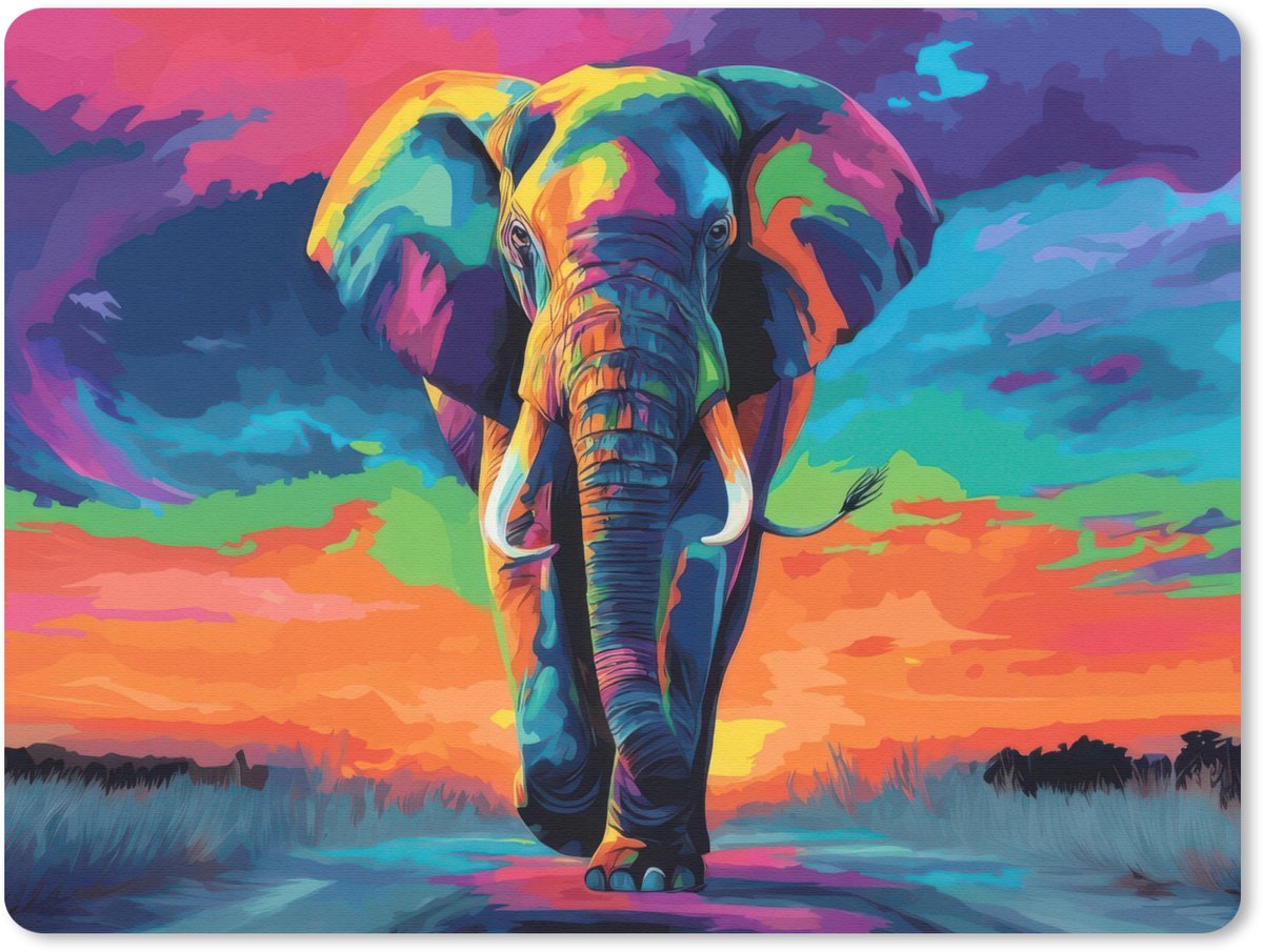 Muismat 23x19 cm - Mousepad Olifant - Kleurrijk - Lucht - Abstract - Muismatten